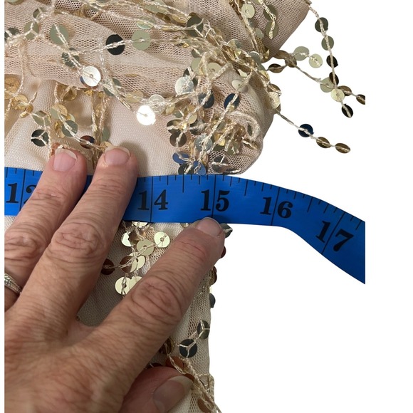 Gold‎ Sequin Fringe Mini Dress Nude Lined Party Night Out Size 6 - Picture 7 of 9